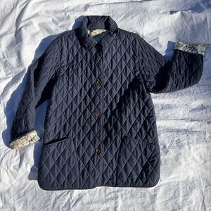 Laura Ashley Quilted Blue Jacket with Floral Interior